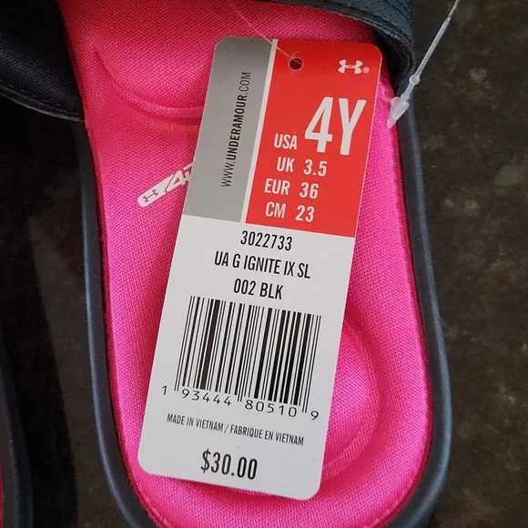 Under Armor Ignite IX Slide Sandals Adjustable Hot Pink/Black Girls Size 4 NEW - Picture 5 of 7